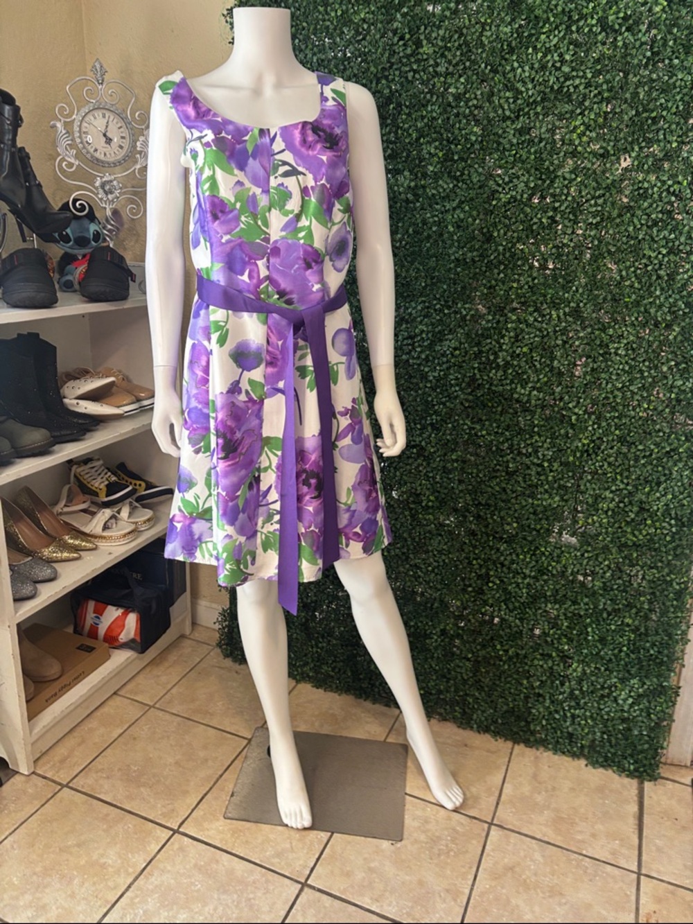 Floral Purple A-Line Sundress with Sash